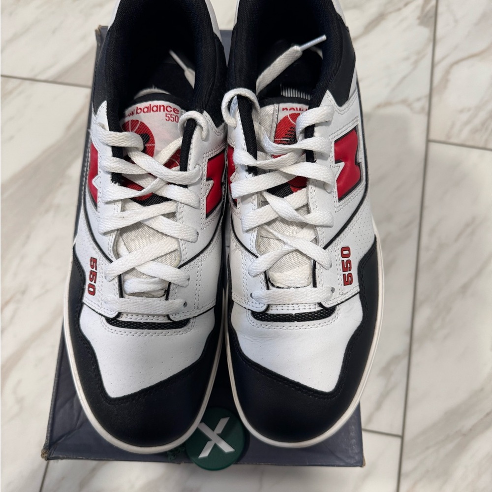New Balance 550 Men's Sneakers - White, Black, and Red